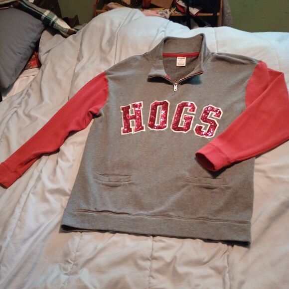 Pink VS 5th & Ocean Arkansas Razorbacks 1/4 Zip Pullover M Bling See Description - Picture 1 of 10